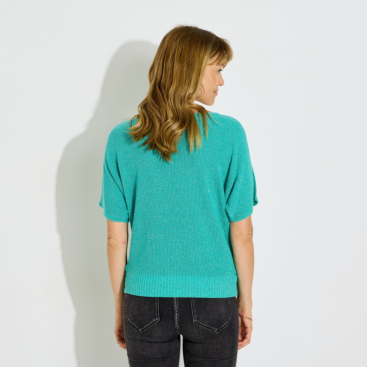 Pull brillant manches courtes vert, GRAIN DE MALICE