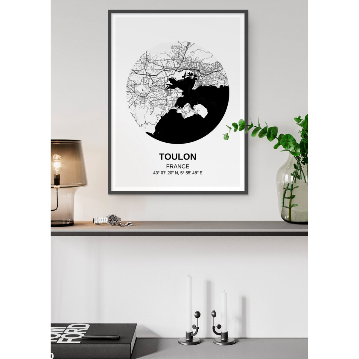 Affiche Carte Toulon blanc, L'AFFICHERIE