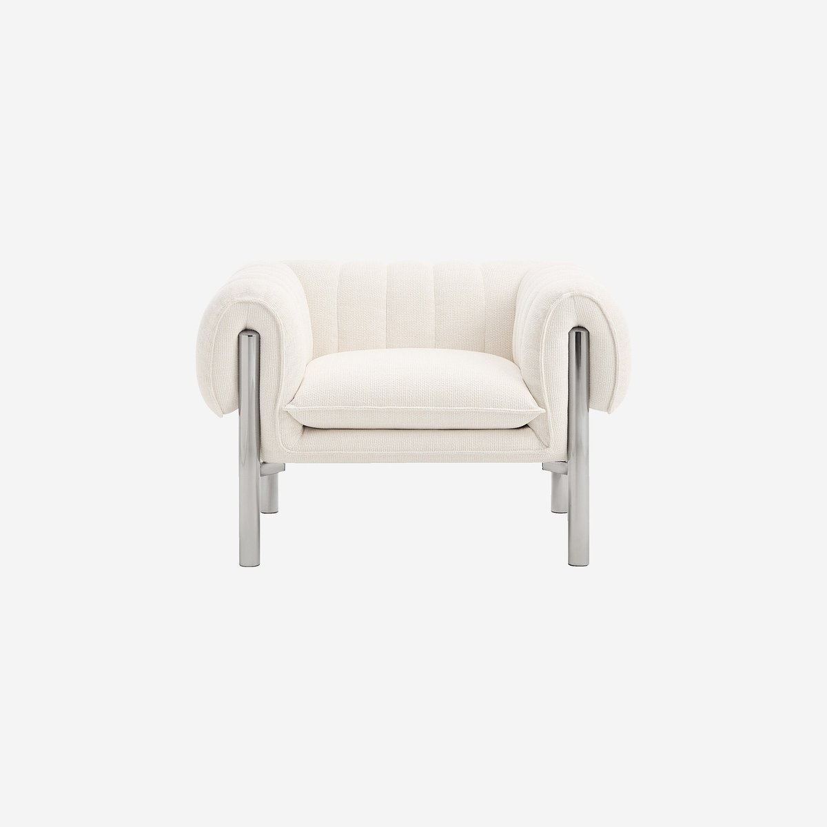 Fauteuil droit pin, bois, acier inoxydable, polyester OSINI beige, HABITAT