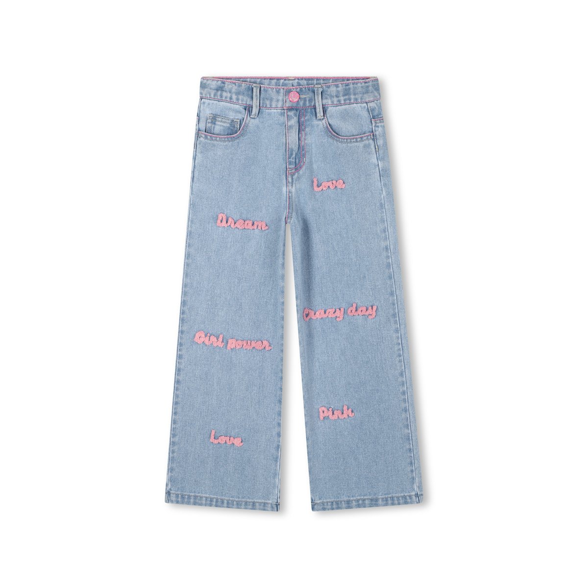 Pantalon en denim brodé double stone+bleach, BILLIEBLUSH