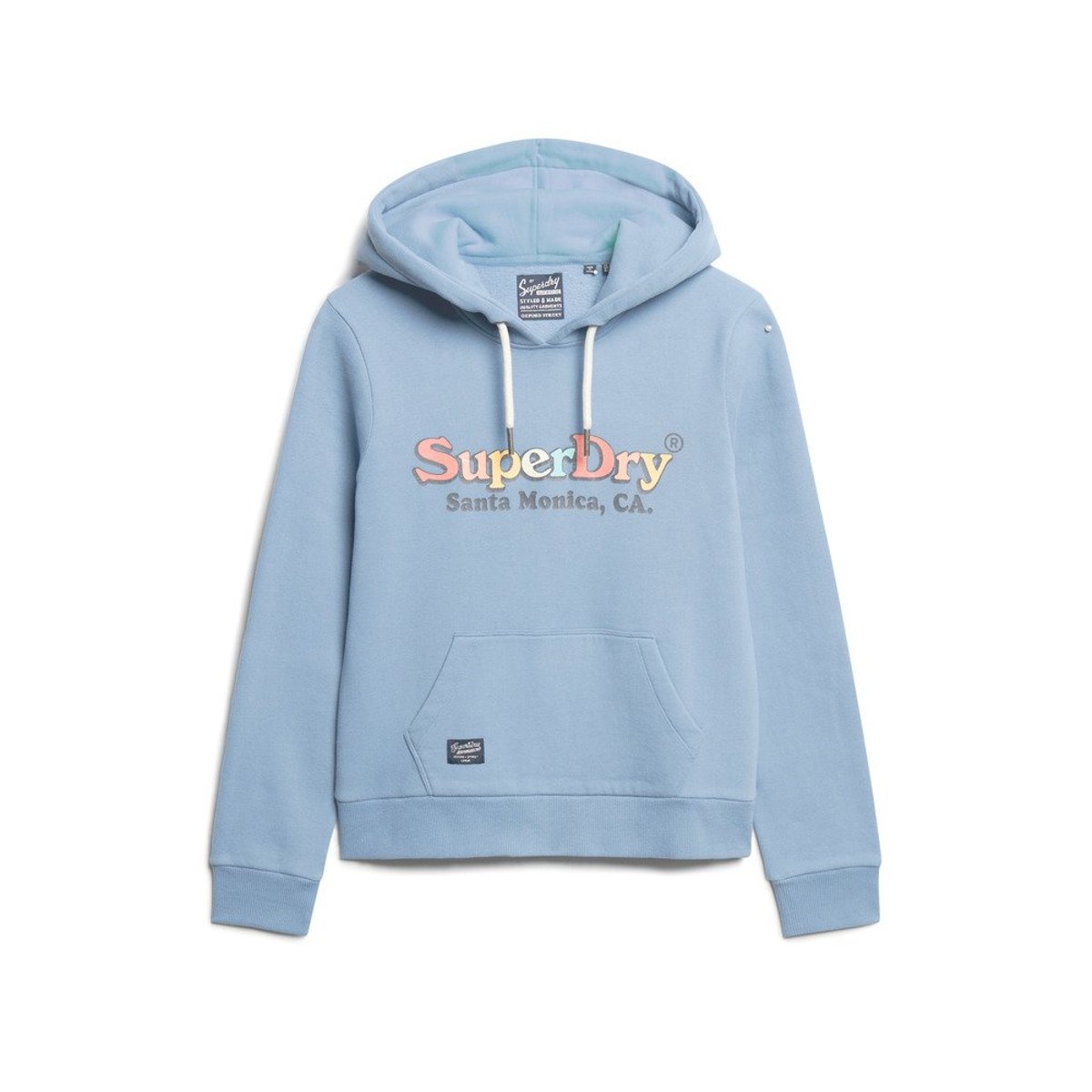 Sweat à capuche à logo arc-en-ciel bleu marée, SUPERDRY