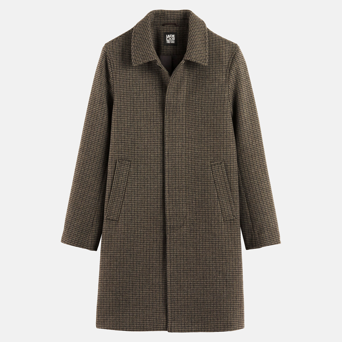 Manteau long en laine mélangée plein hiver, à col chemise, Signature VIRGIL marron carreaux, LA REDOUTE COLLECTIONS