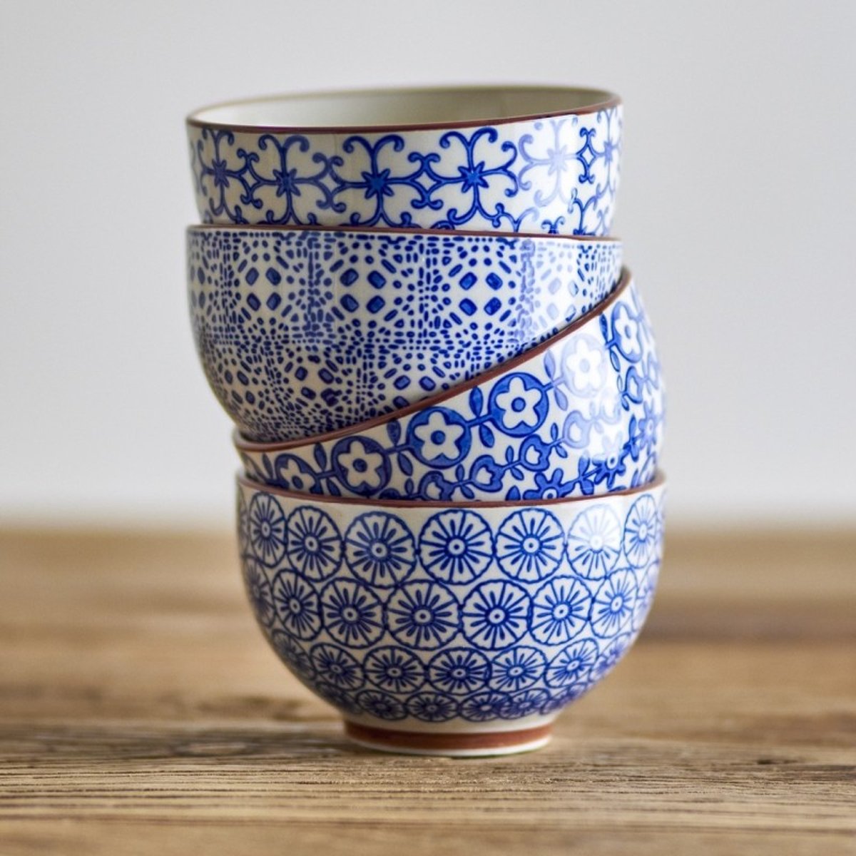 Petit bol motif floral géométrique Karine set de 4 bleu, BLOOMINGVILLE