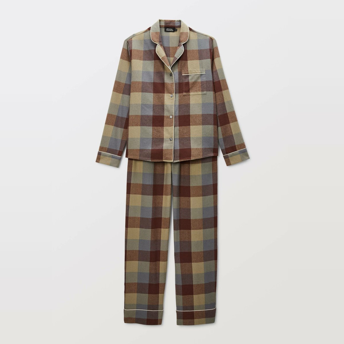 Pyjama vichy en coton graté gris chine moyen, MONOPRIX