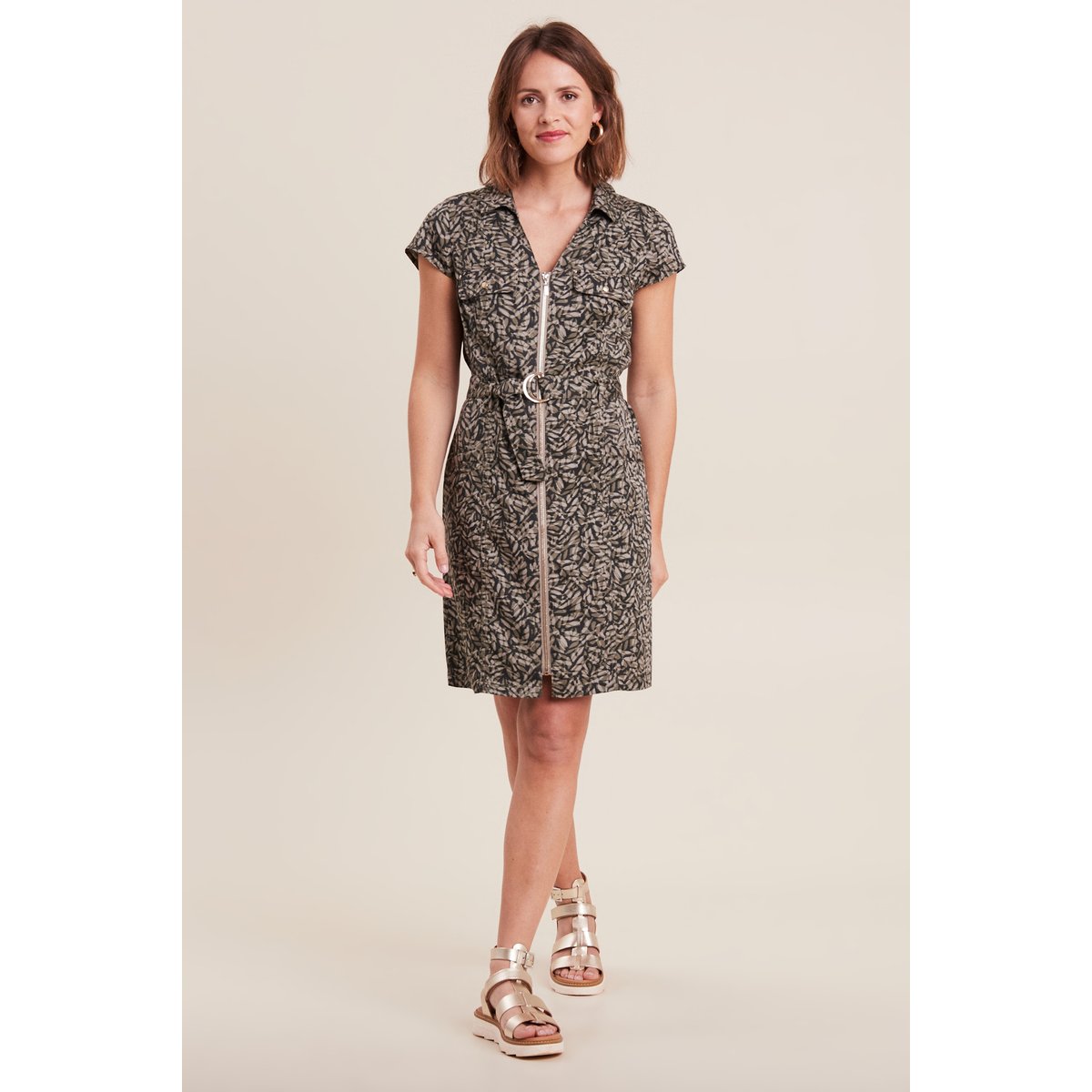 Robe droite zippée vert kaki, BREAL
