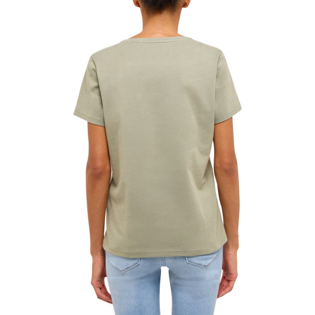 T-shirt en coton vert tilleul avec un logo imprimé et des manches courtes vert, MUSTANG