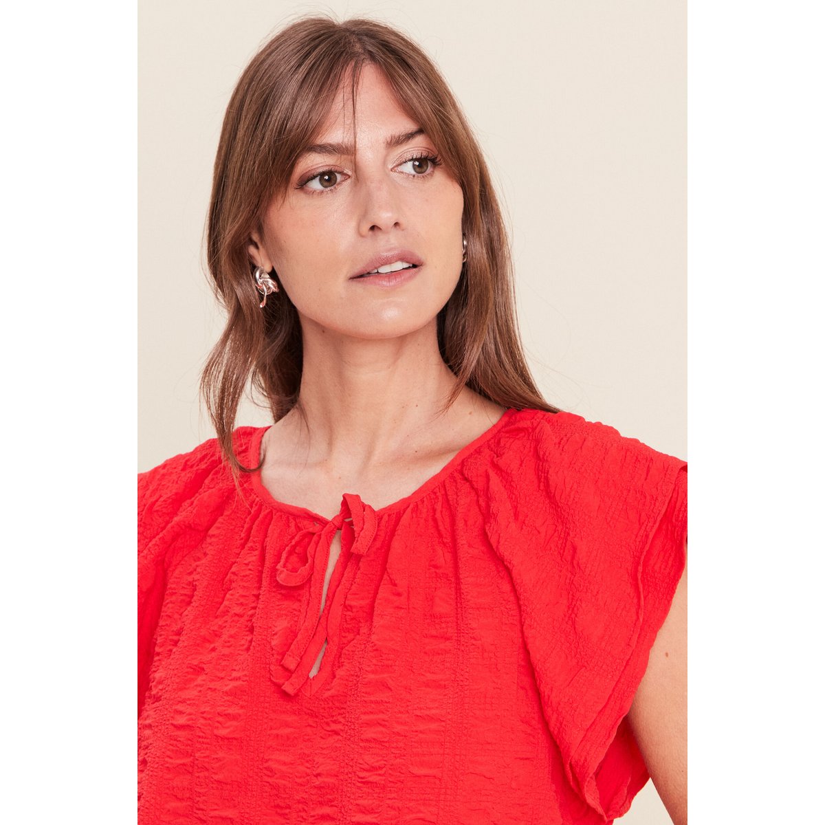 Blouse col v manches courtes fluide rouge, BREAL