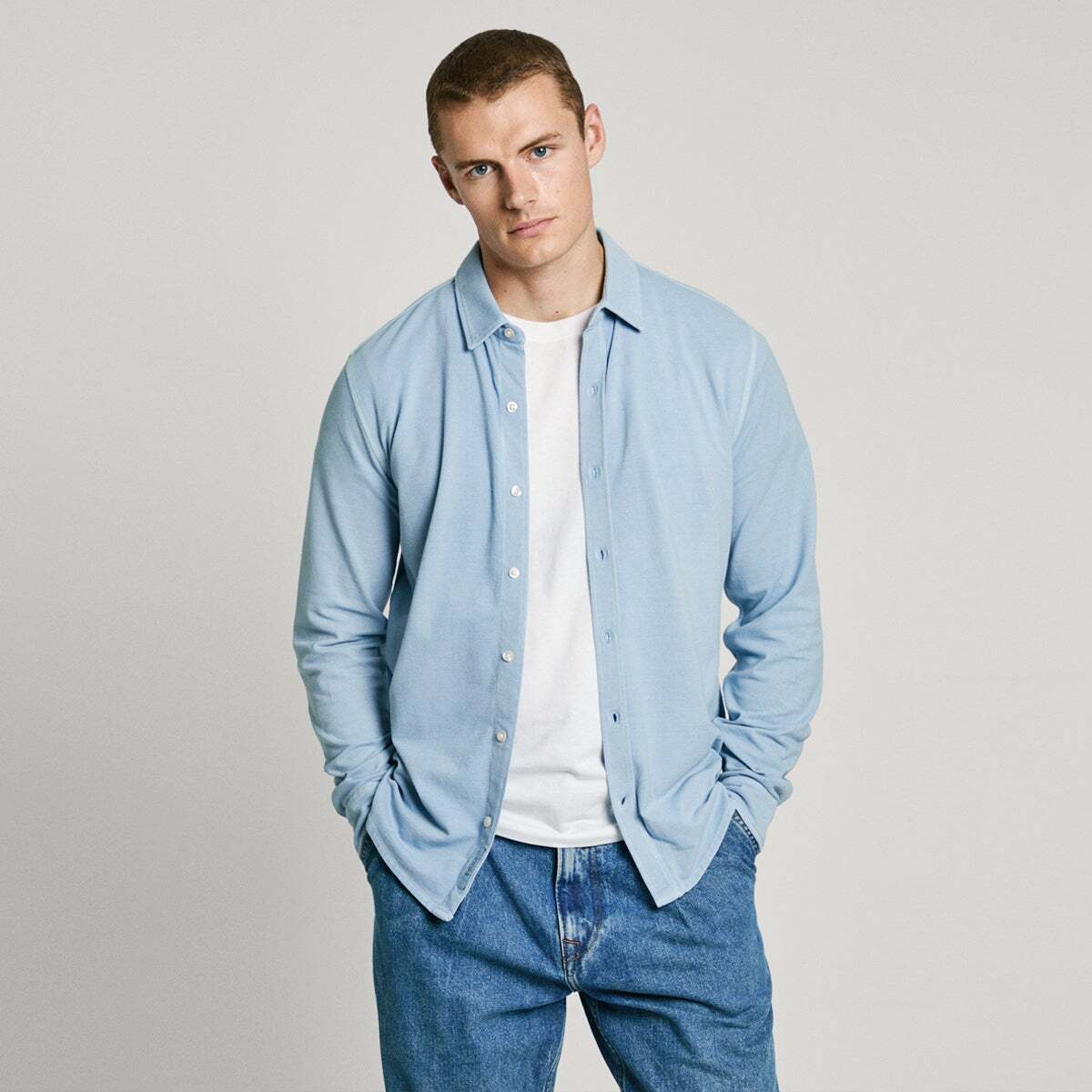Chemise Coupe Slim En Piqué bleu clair tamise, PEPE JEANS