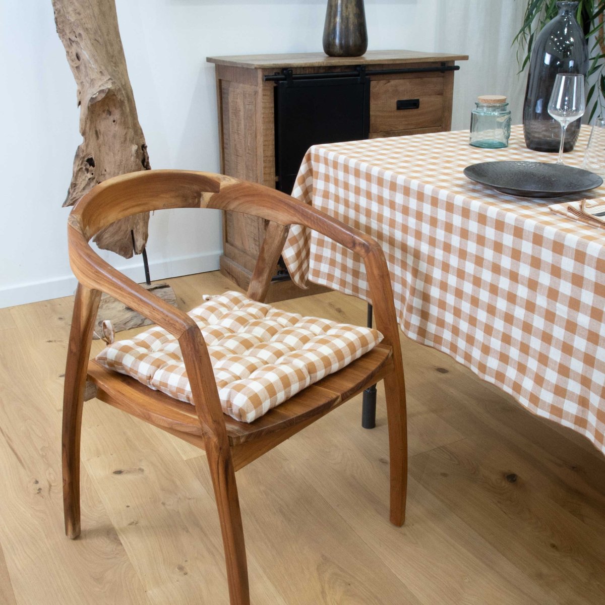 Galette de chaise vichy marron brun, SUD ETOFFE