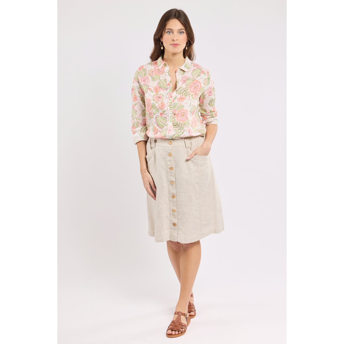 Chemise imprimée - coton imprimé fleurs crayonnées, ARMOR-LUX