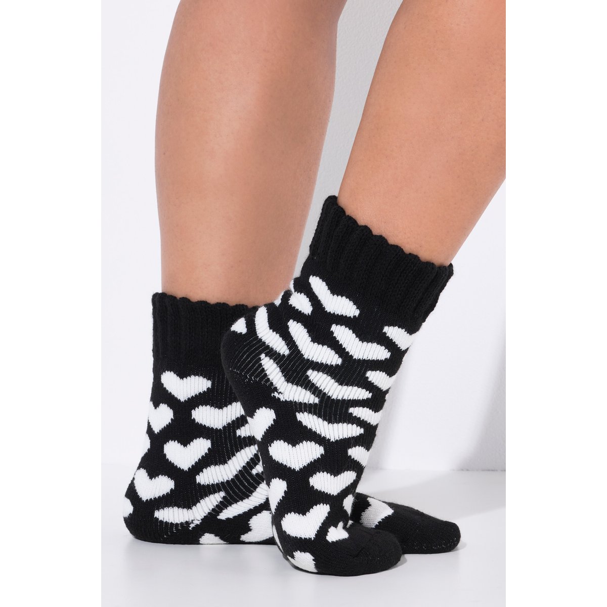 Lot de 2 paires de chaussettes, uni/cœurs noir, ULLA POPKEN