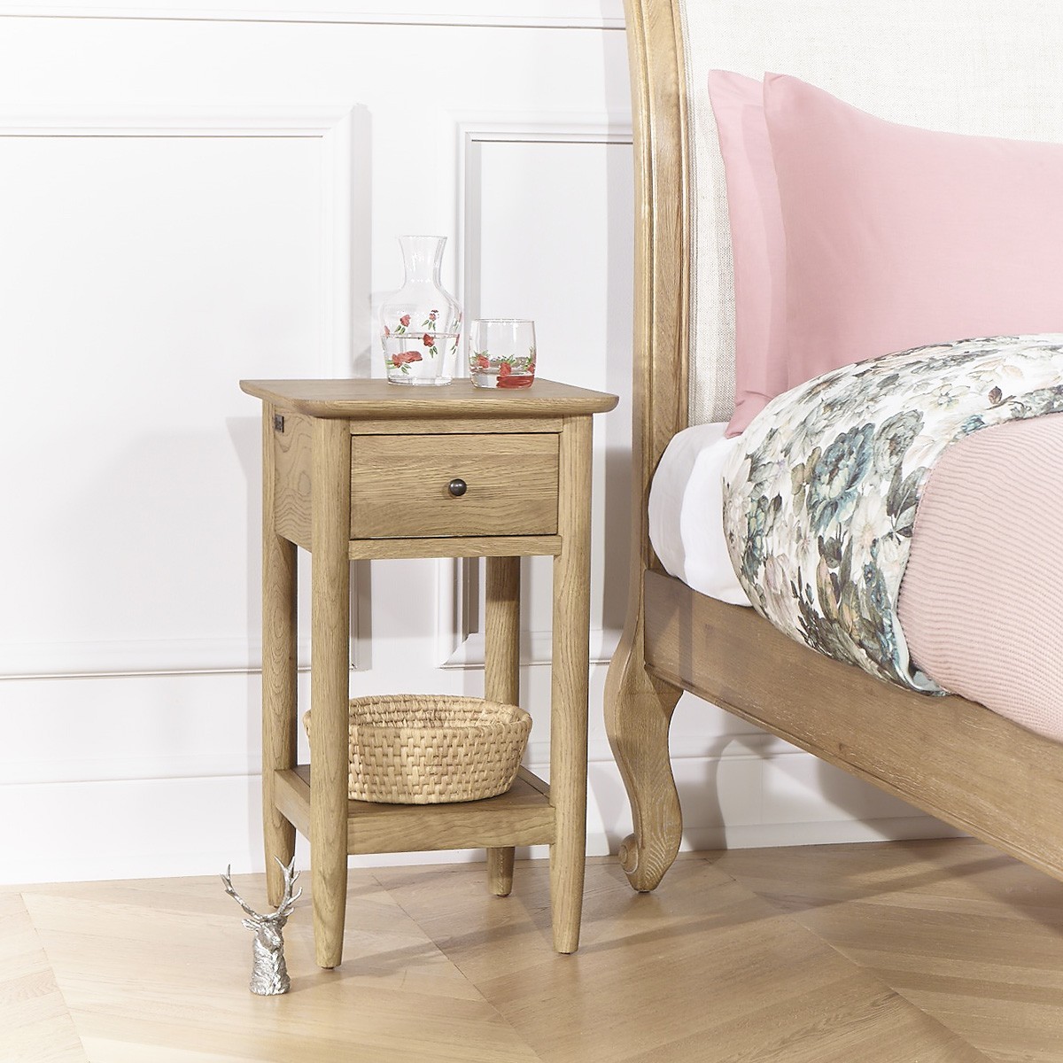 Chevet style shabby chic en chêne, 1 tiroir SKYE marron, ROBIN DES BOIS