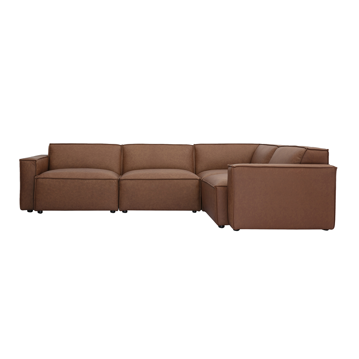 Canapé d'angle modulable 5 places en tissu effet velours texturé beige SPLIT marron, MILIBOO