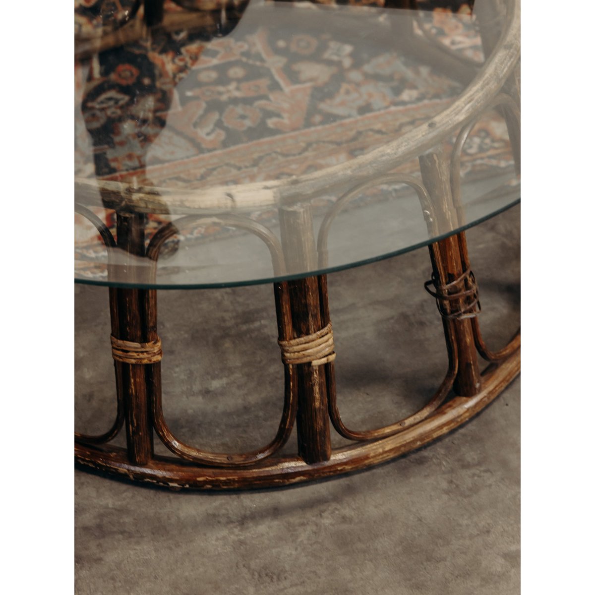Table basse en verre et en bambou Léonie N°1170 - Bon état transparent, DEBONGOUT