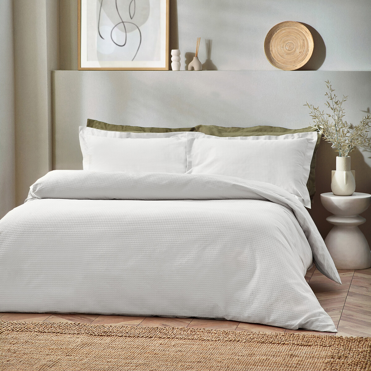Waffle Cotton Textured Duvet Cover and Pillowcase Set white, YARD