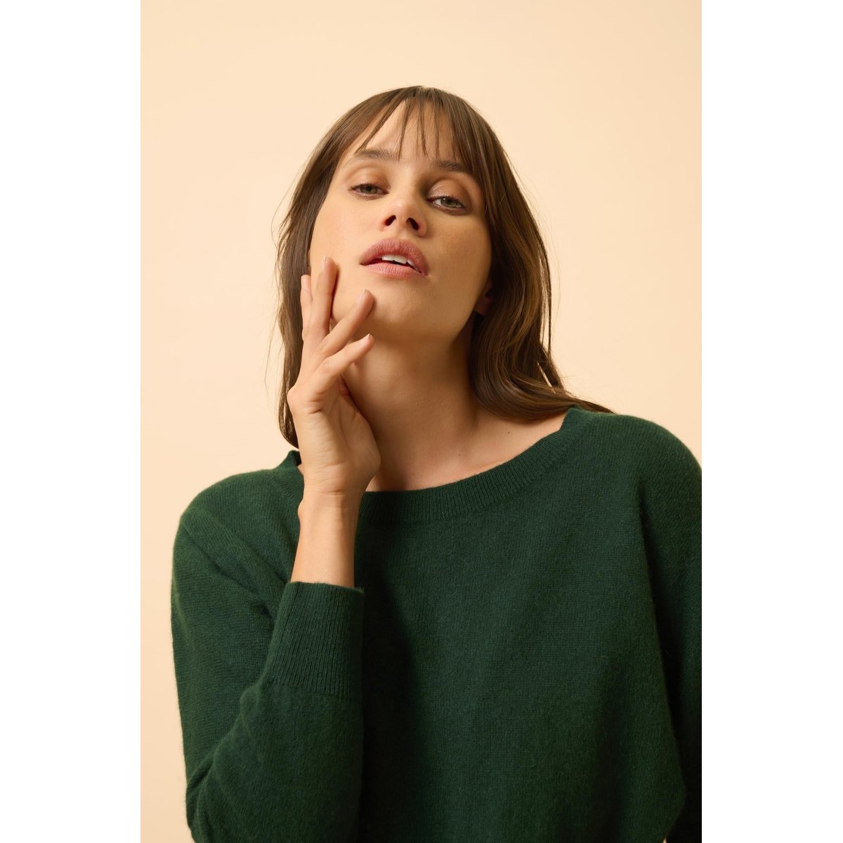 Pull Chauve Souris Cyprès Rebecca vert foncé, JUST CASHMERE