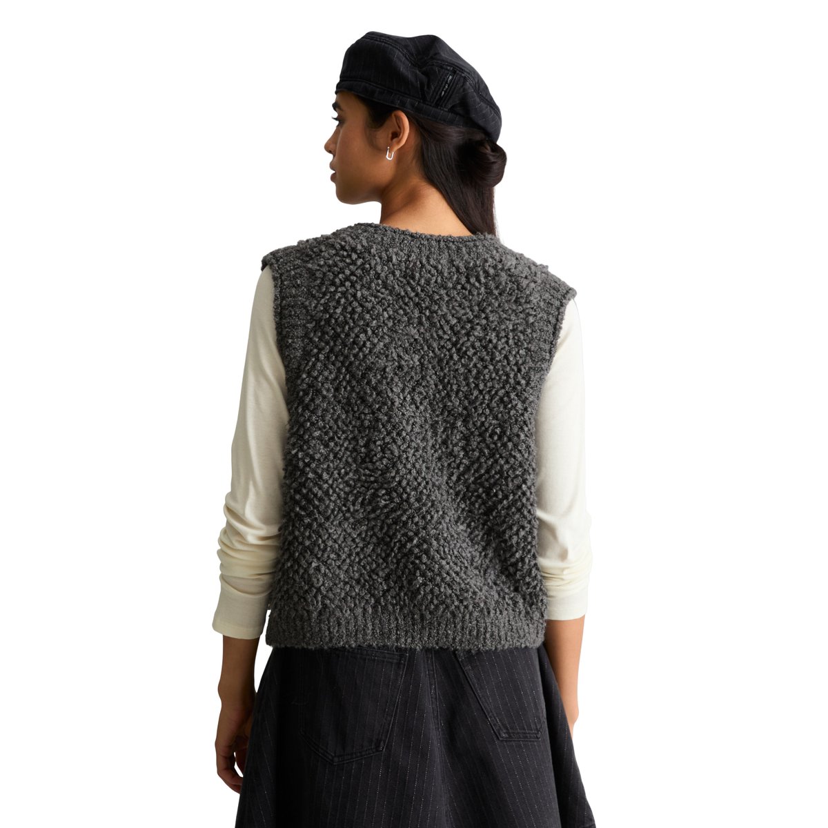 Cardigan sans manches en bouclé bubble , coupe régulière en mélange de coton, de laine vierge et de viscose gris, MARC O’POLO DENIM