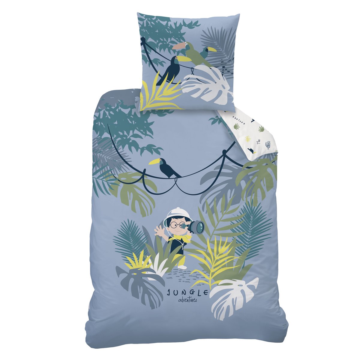 Parure de lit imprimée 100% coton, EXPLORATEUR gris, MATT ET ROSE
