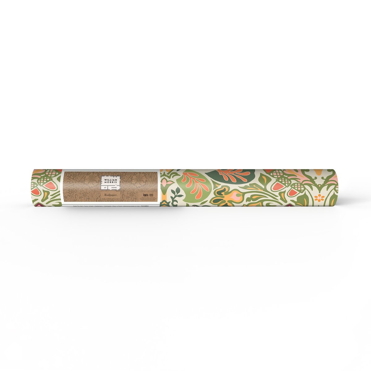 Papier peint Colombes dans un jardin fleuri paradisiaque vert olive, ocre, rouge, beige, WILLIAM MORRIS AT HOME