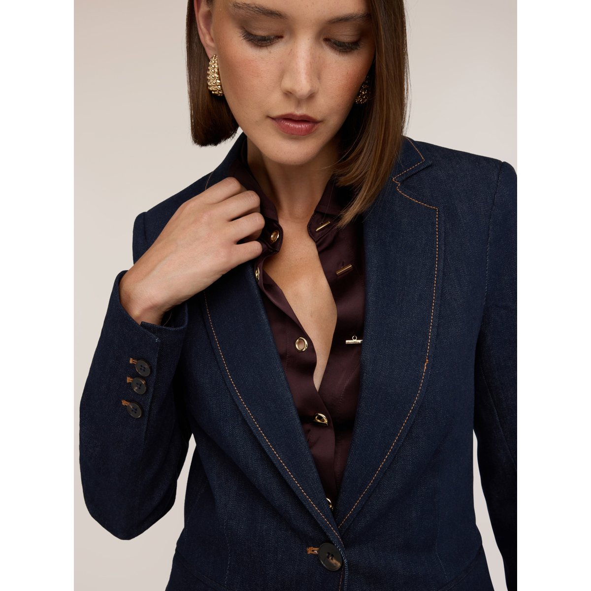 Blazer façon tailleur avec coutures contrastantes bleu, MOTIVI