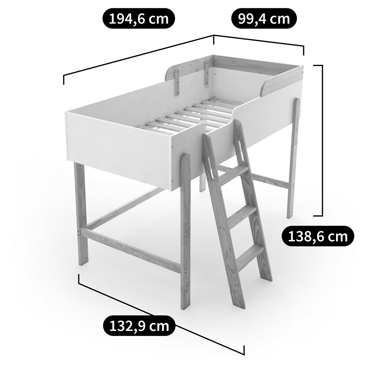 Lit mi-hauteur, Arturo blanc/bois, LA REDOUTE INTERIEURS
