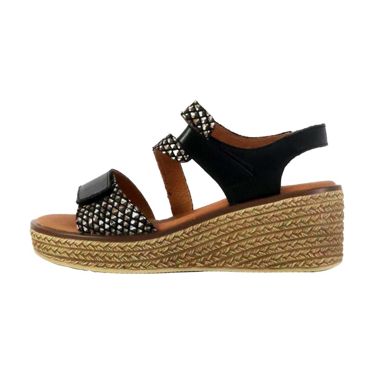 Sandale Compensé Cuir Alénoa noir, THE DIVINE FACTORY