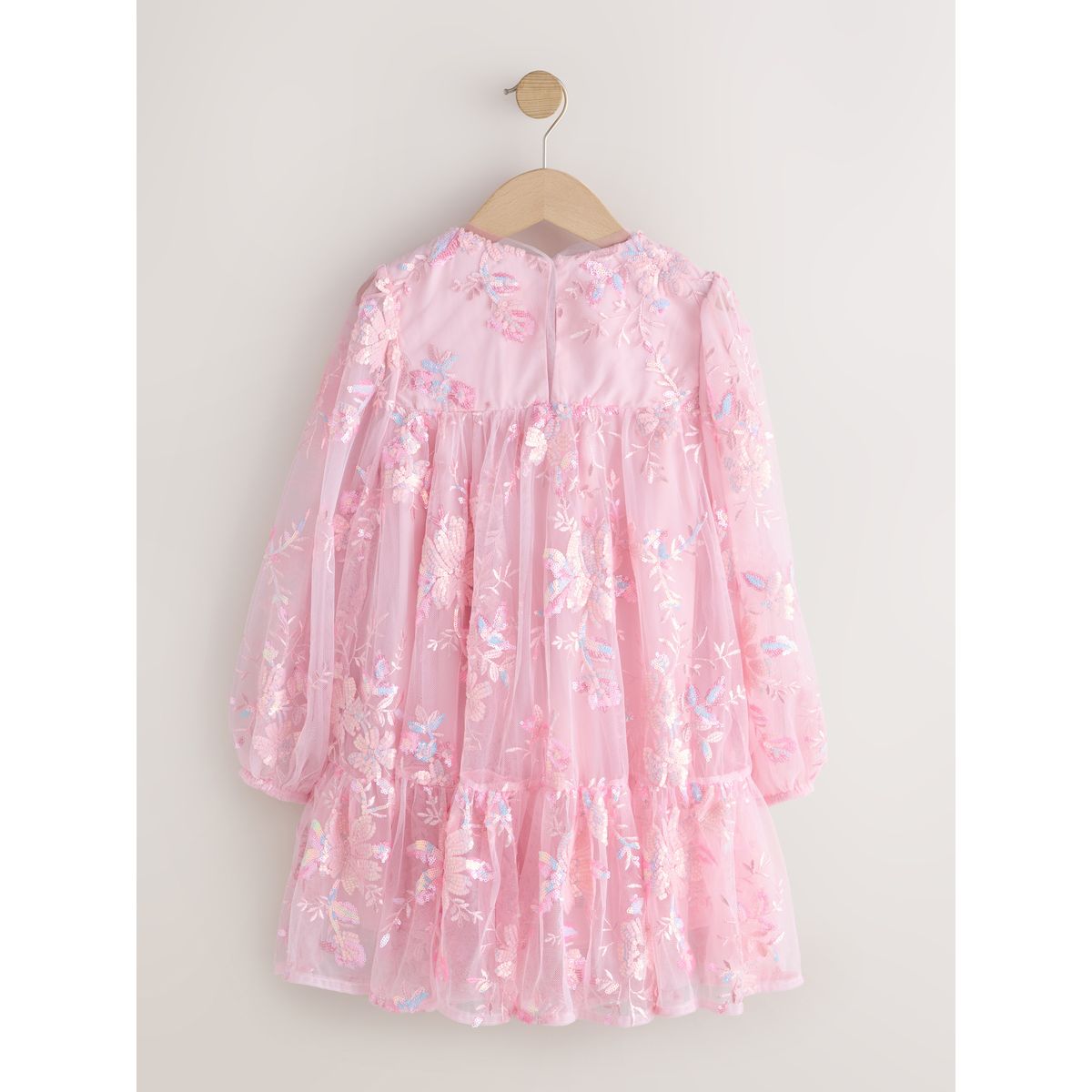 Robe en tulle à manches longues et sequins rose, NEXT
