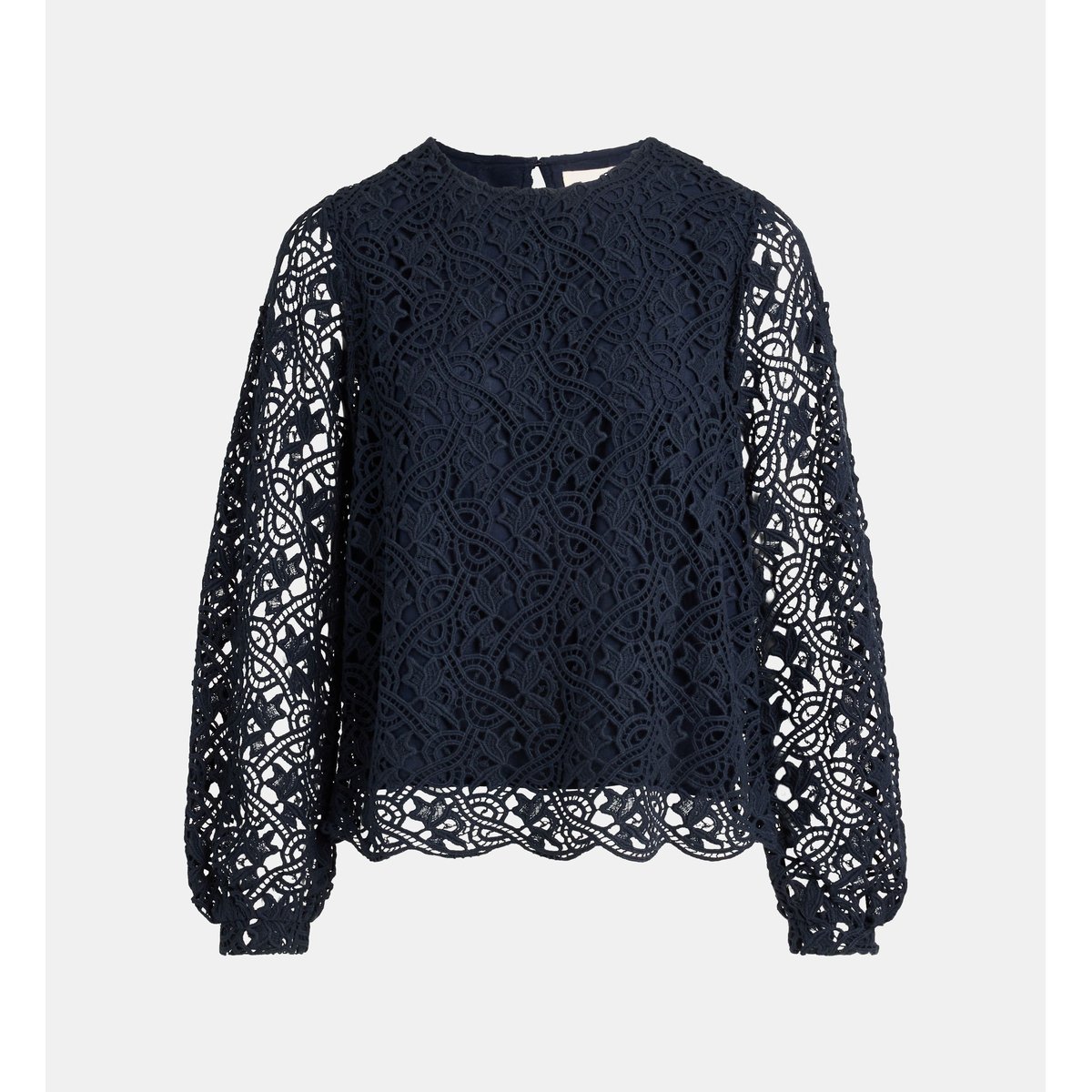 Top ostoya maille ajourée crochet coton bio bleu marine, JODHPUR
