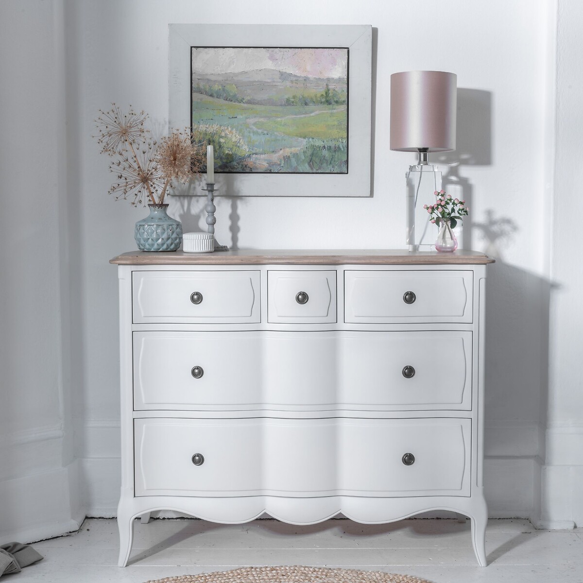 Amelie French-Style 5 Drawer Small Chest grey white , WILLIS & GAMBIER