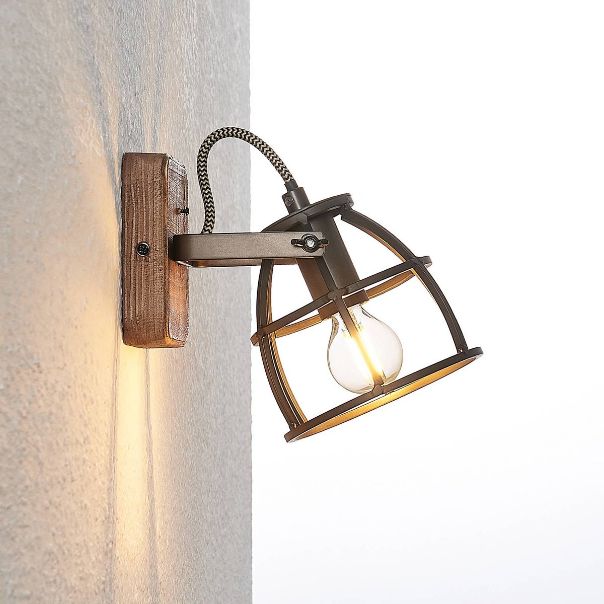 Plafonnier en métal vintage, Rutger noir, marron, LINDBY