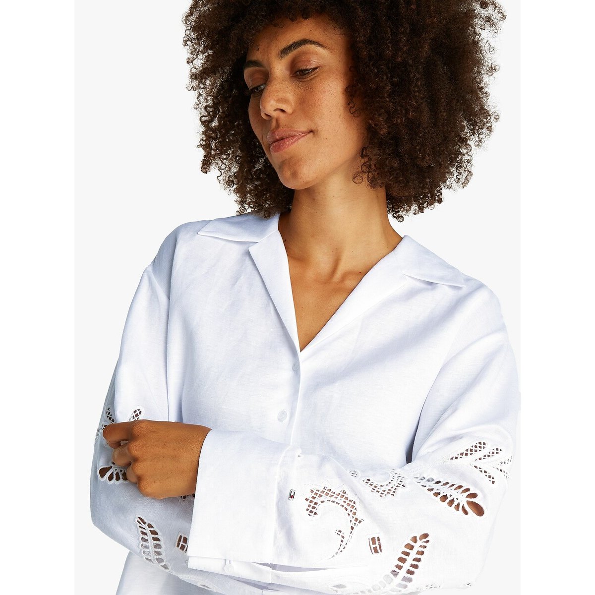 Embroidered Linen Shirt white, TOMMY HILFIGER