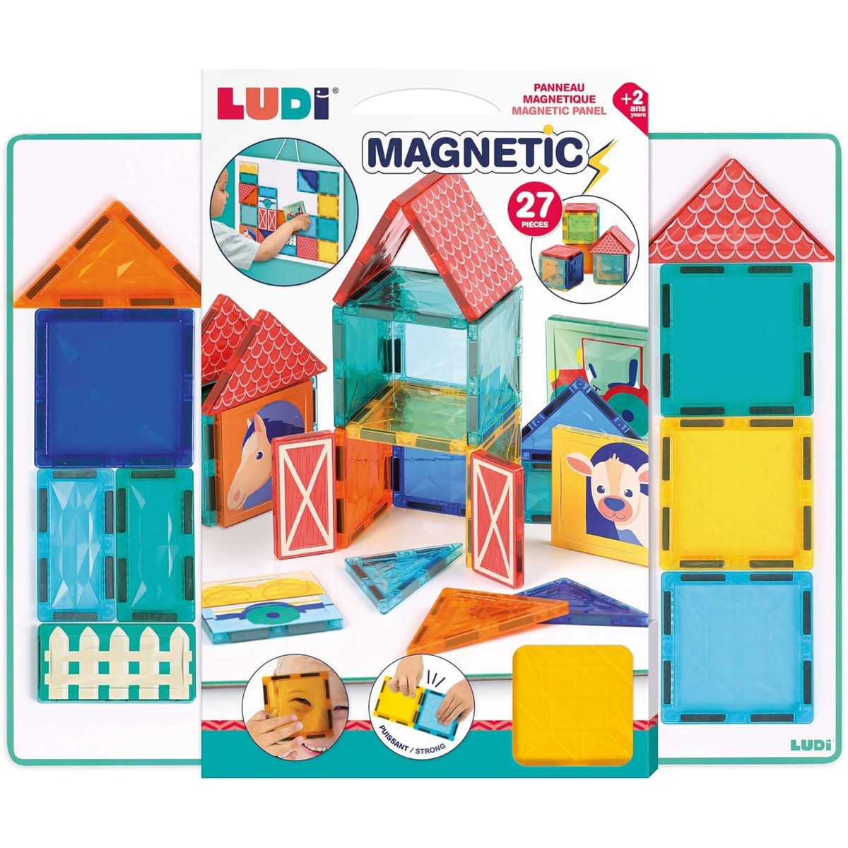Jeu de construction Panneau magnétique avec 27 pièces couleur unique, LUDIMOUSSE