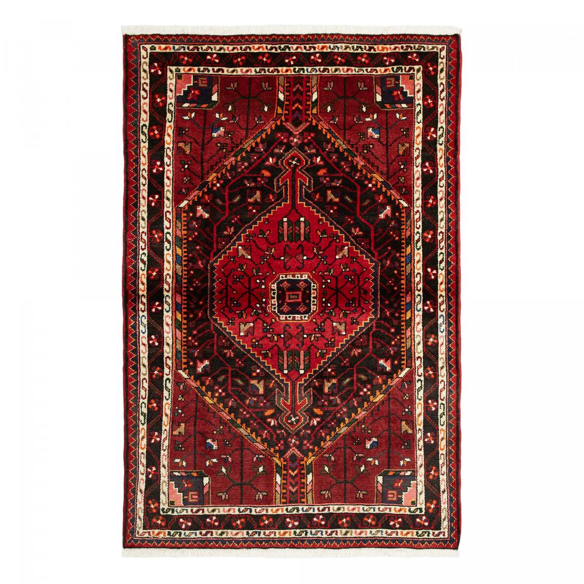 Tapis d'orient au motif oriental, noué à la main, HAMADAN 14 bordeaux, noir, rouge, UN AMOUR DE TAPIS