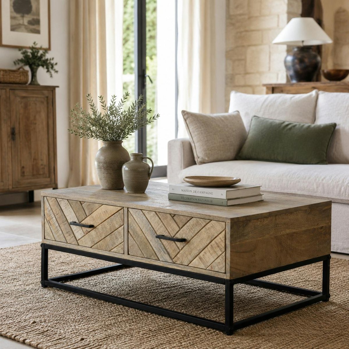 Table basse en bois de manguier 2 tiroirs BRIX bois naturel, PIER IMPORT