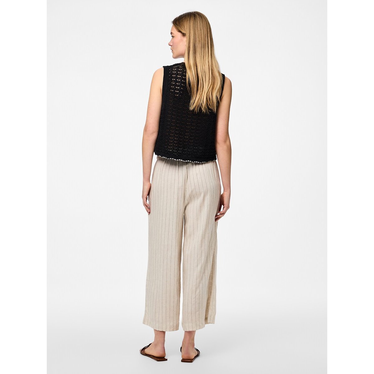 Pantalon culotte rayé, taille haute ecru/noir, PIECES