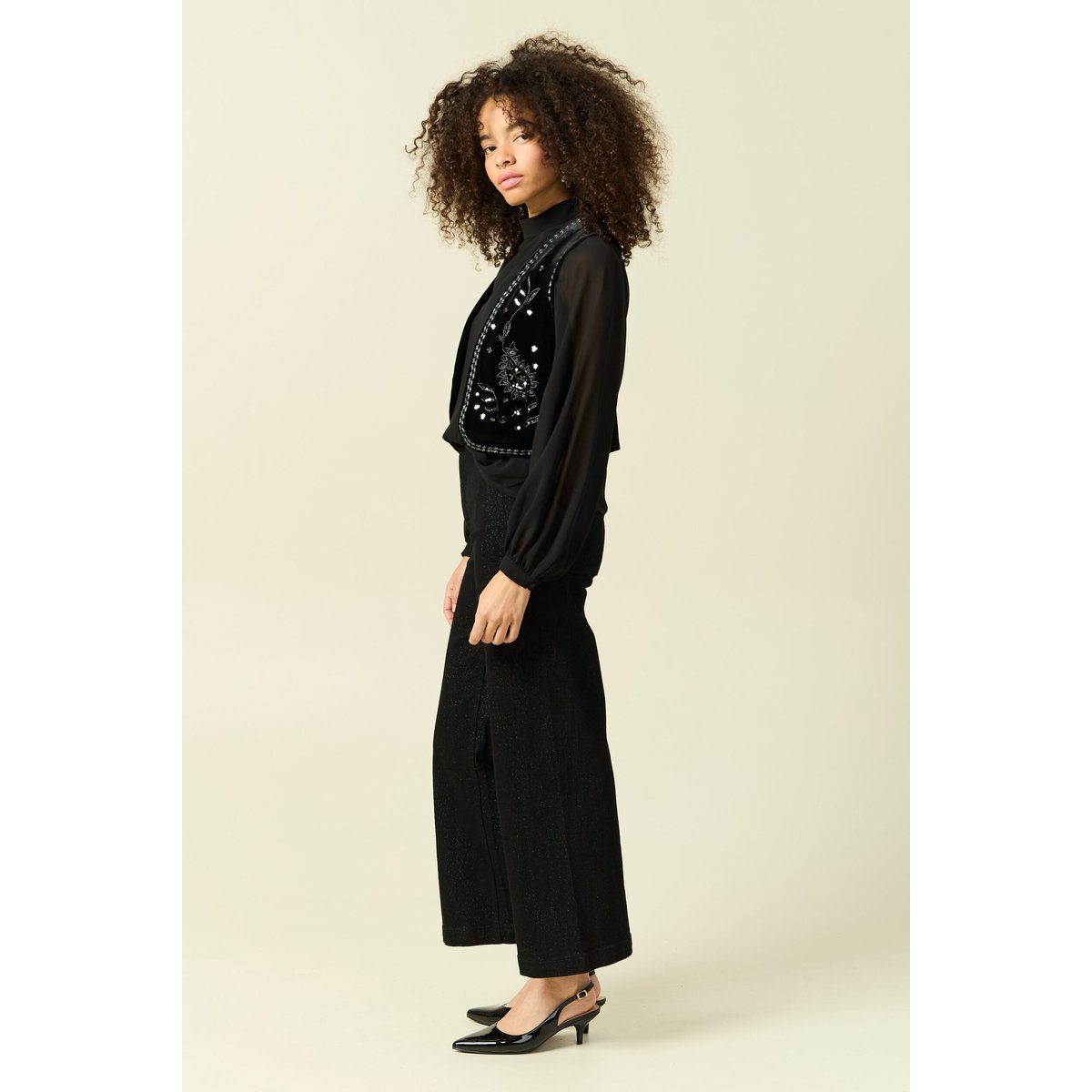 Veston court droit en velours noir, BONOBO