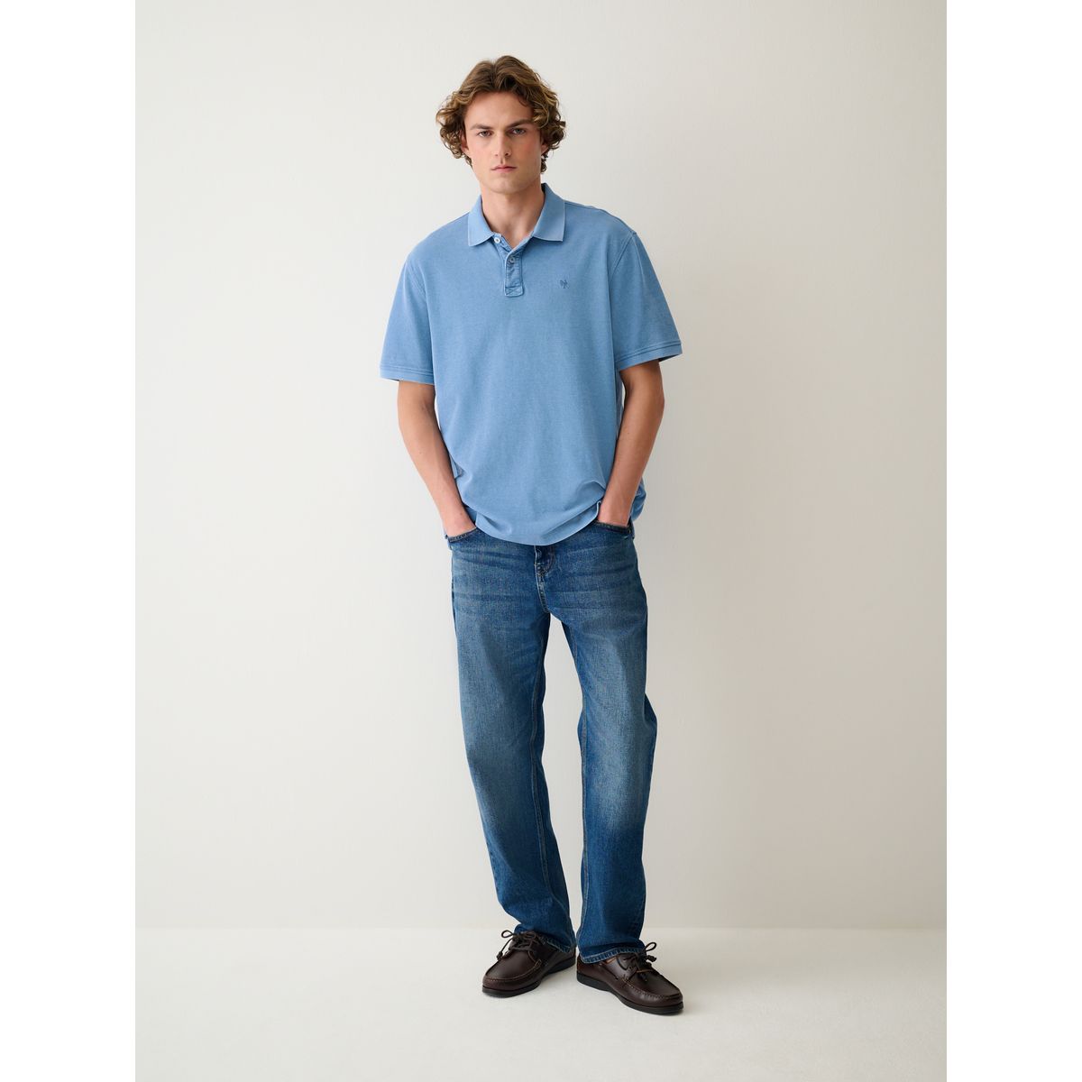 Polo délavé à manches courtes bleu, NEXT
