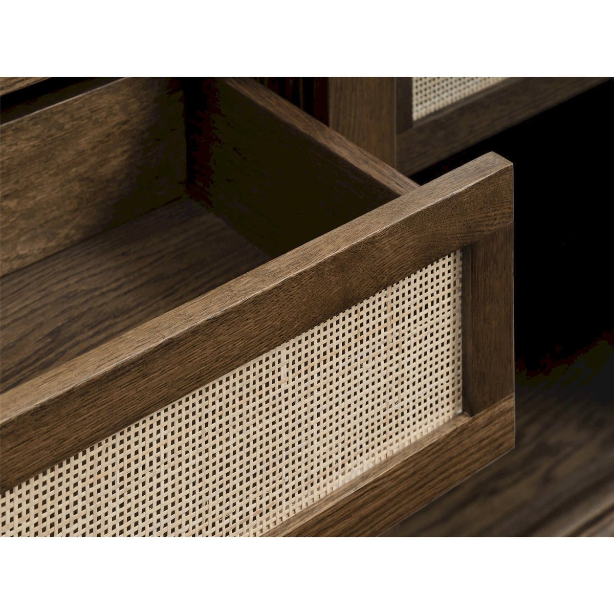 Vitrine scandinave cannage VISIMMY chêne fumé et cannage naturel, RECOLLECTION