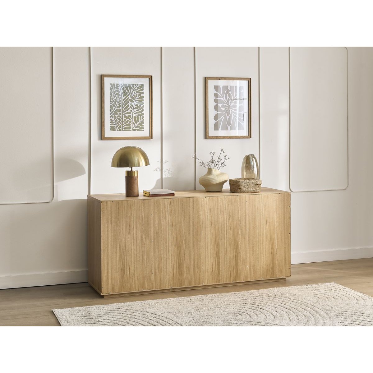 Buffet bas en placage 4 portes 160 cm, THEMYS marron clair, BOBOCHIC
