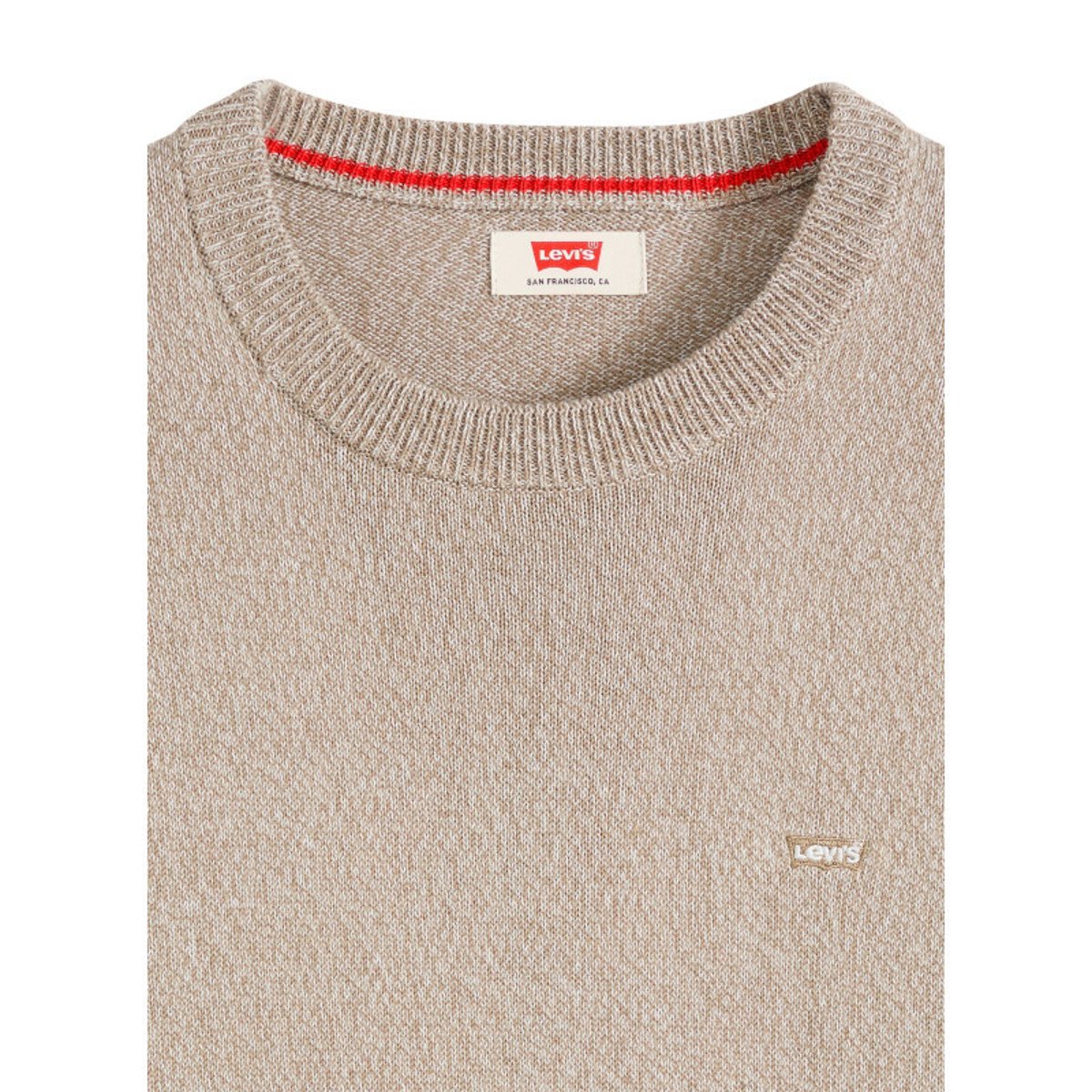 Pull en coton écru à coupe droite pourvu de manches longues et d'un col rond beige, LEVI'S