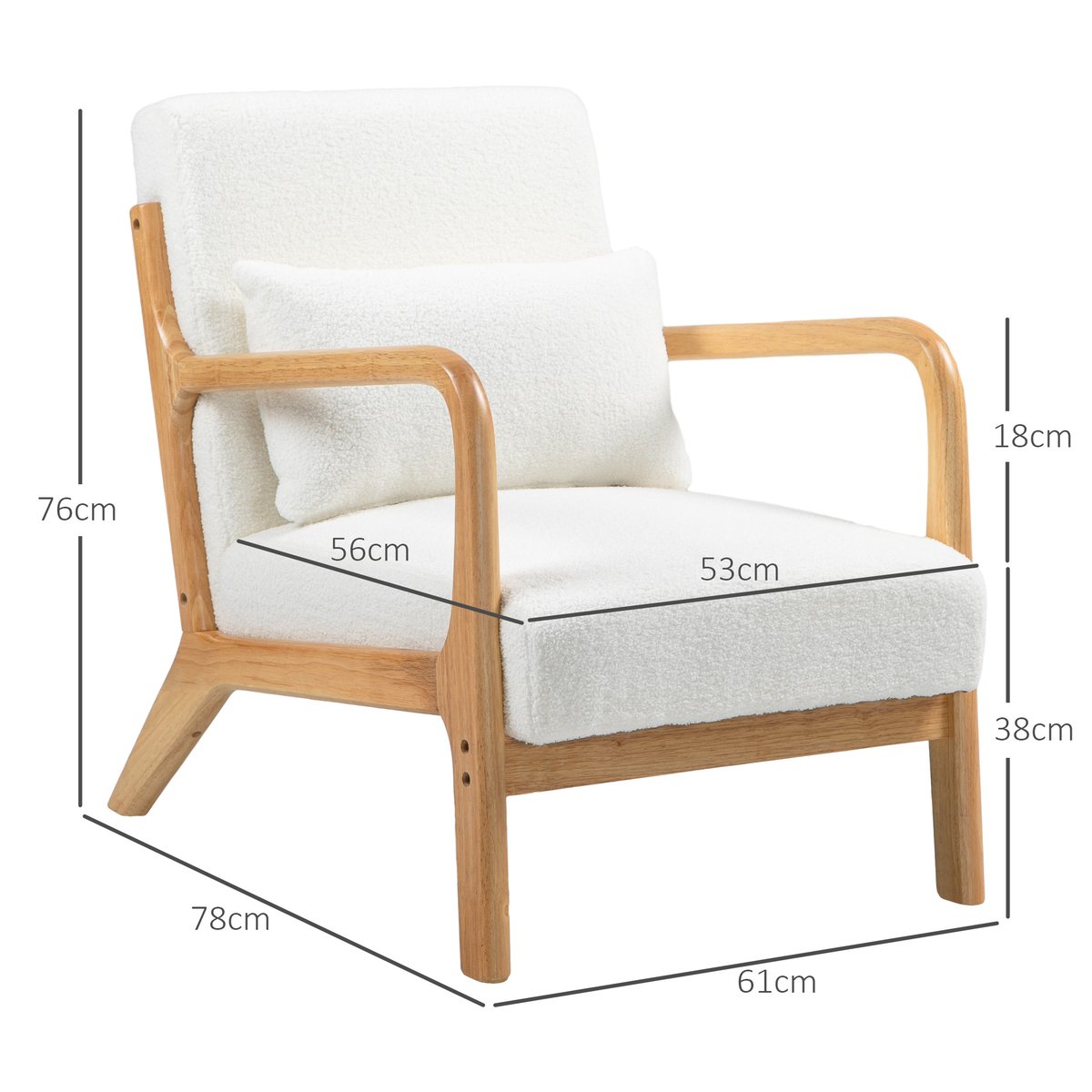 Accent Chair Velours (100 % polyester) Crème crème, bois naturel, HOMCOM