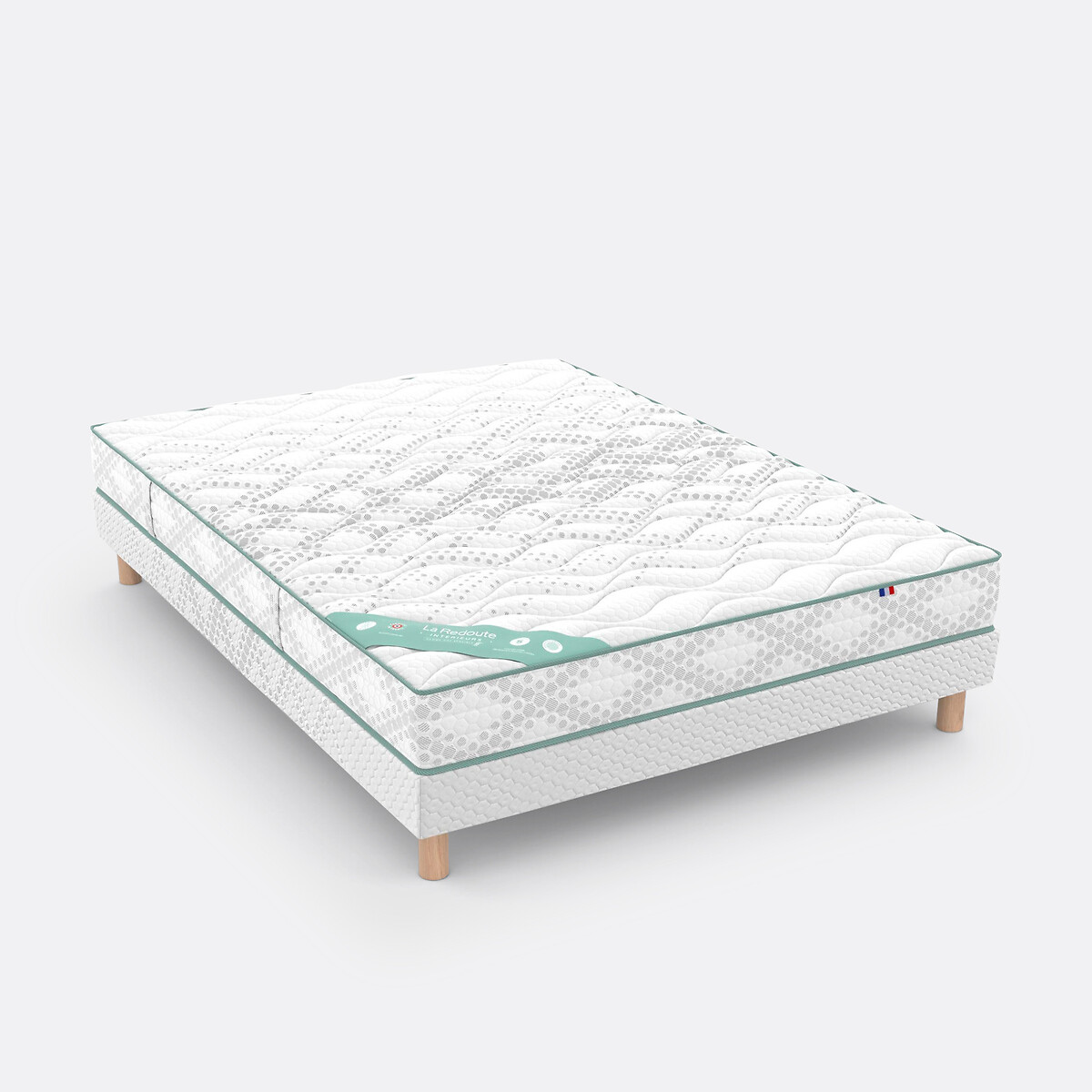 Ensemble matelas dos sensible, 672 ressorts, ferme, accueil moelleux et sommier blanc/vert de gris, LA REDOUTE INTERIEURS