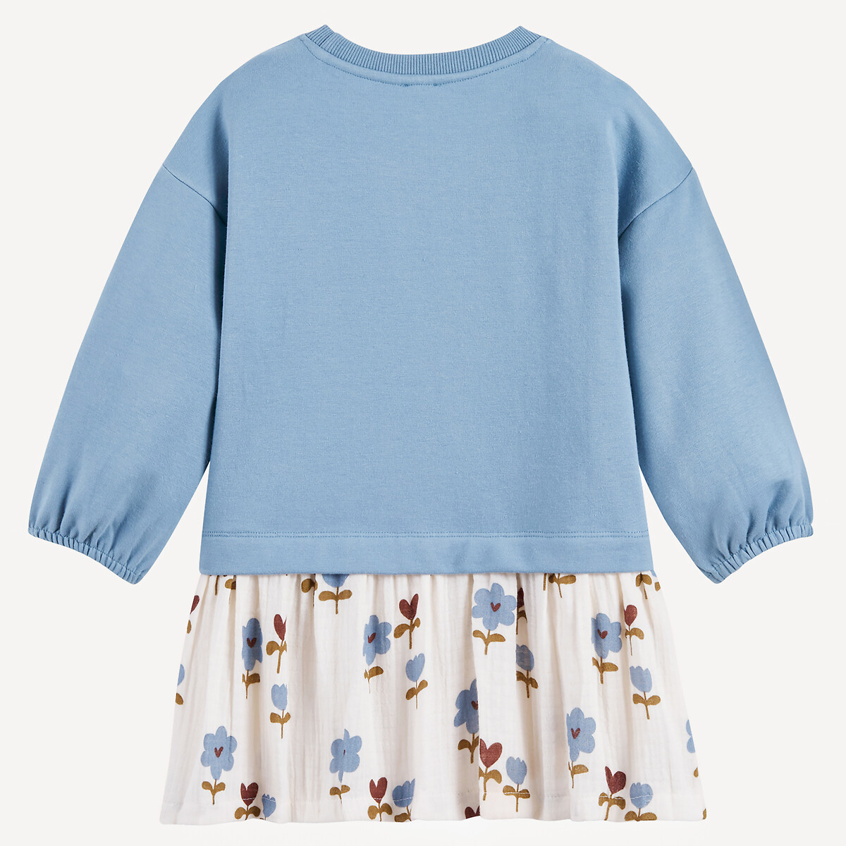 Long Sleeve Overlay Dress blue + ecru print, LA REDOUTE COLLECTIONS