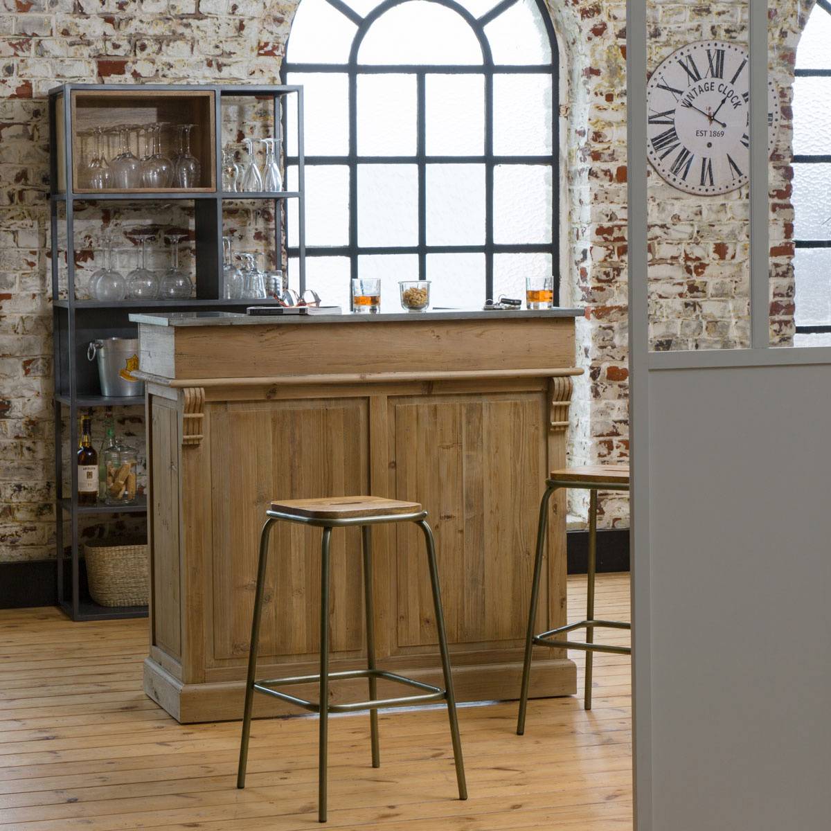 Tabouret de bar en métal MARCUS gris, MADE IN MEUBLES