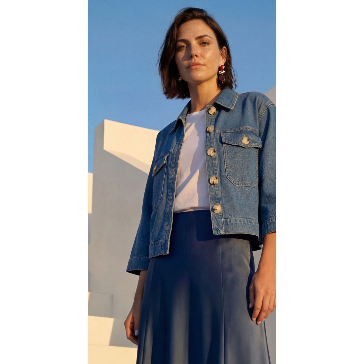 Veste blazer d'aspect denim light blue denim, ZERO