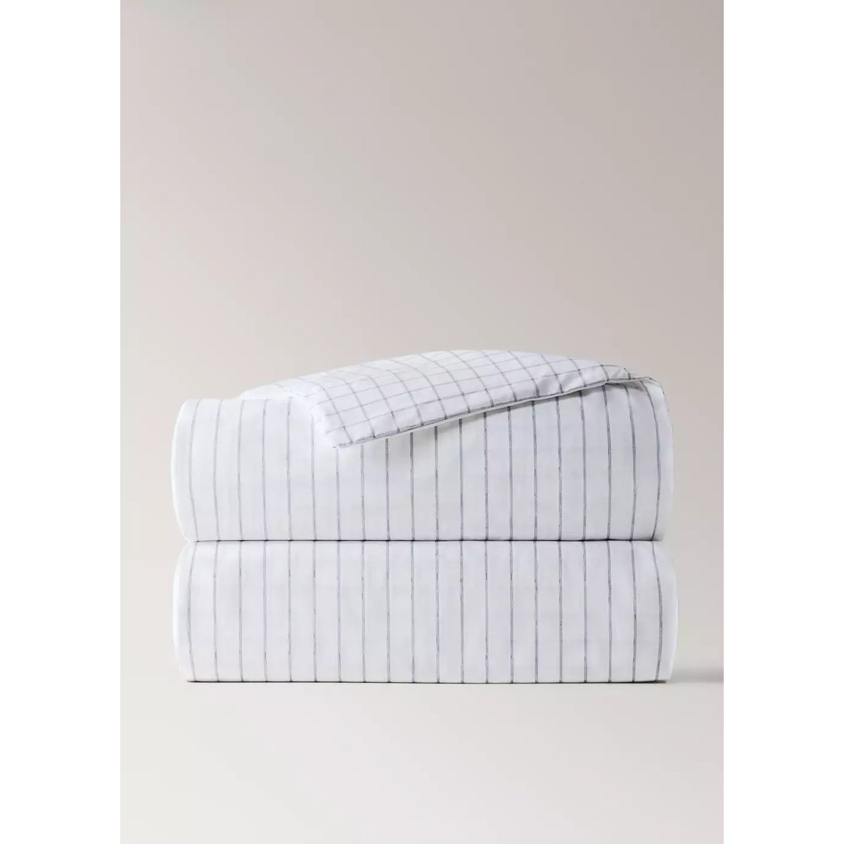 Housse de couette réversible carreaux et rayures Lit 150/160 cm gris, MANGO HOME