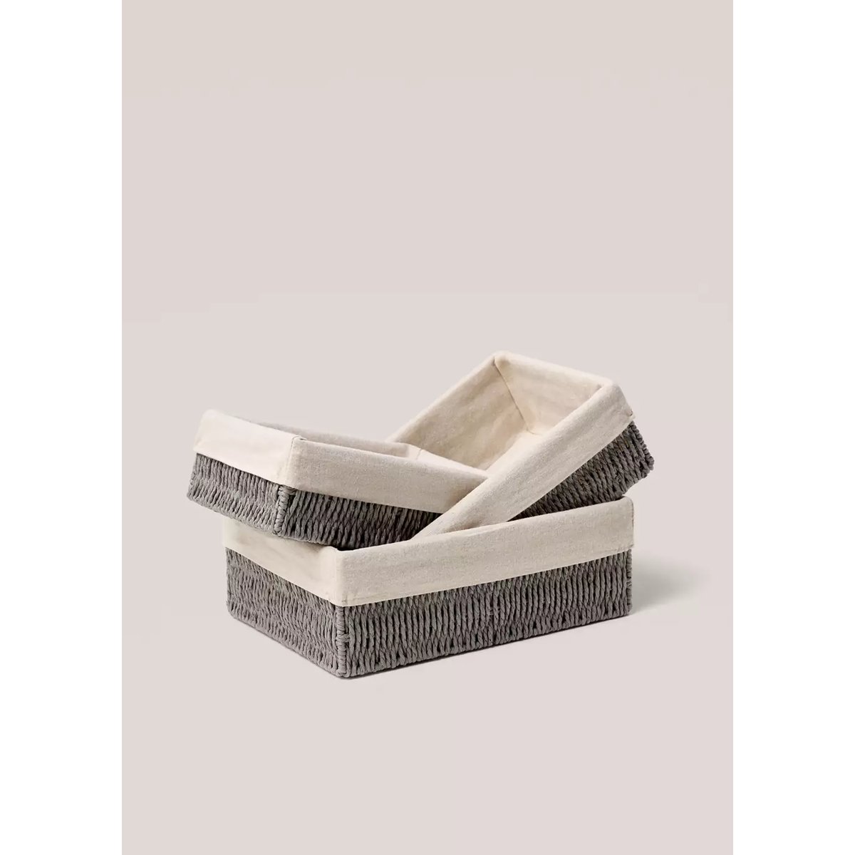Grand panier en papier rectangulaire gris, MANGO HOME