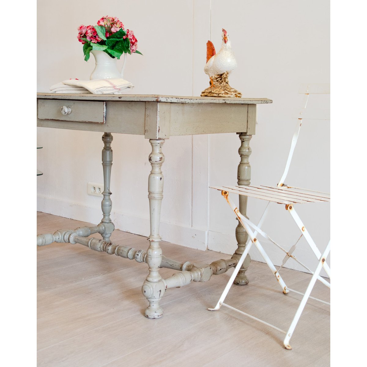 Table de ferme en bois Romy N°1371 - Bon état gris, DEBONGOUT