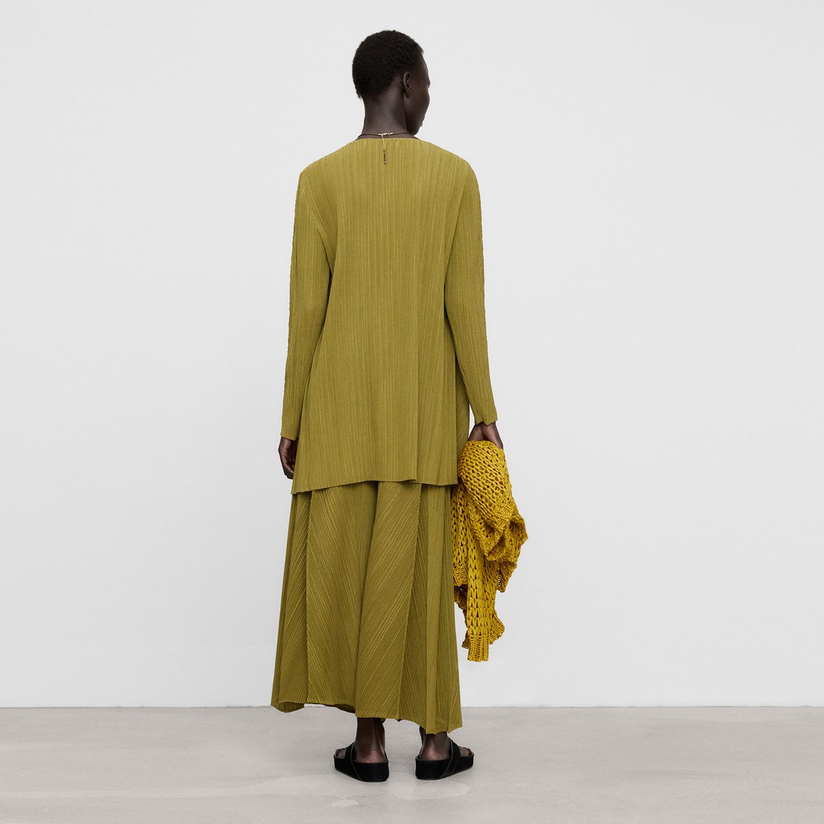 Pantalon à taille élastiquée et jambe large vert olive, ADOLFO DOMINGUEZ