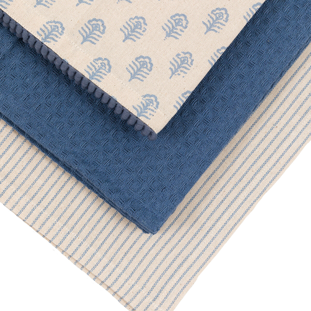 Set of 3 Flora Floral Stamp Tea Towel blue, ÉDITÉ